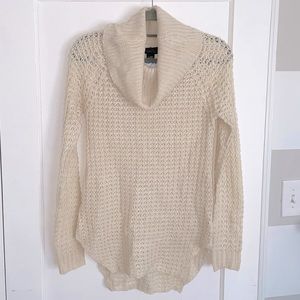 Cowl-neck knit sweater in cream